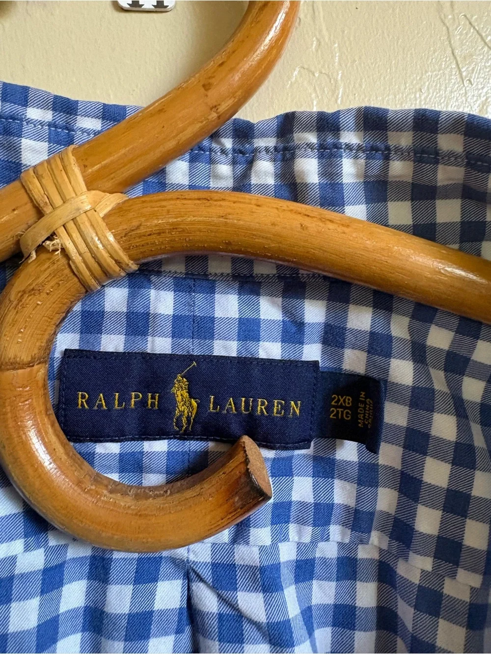 Ralph Lauren Gingham Check Plaid Blue White 100% Cotton Button Down Shirt 2XB